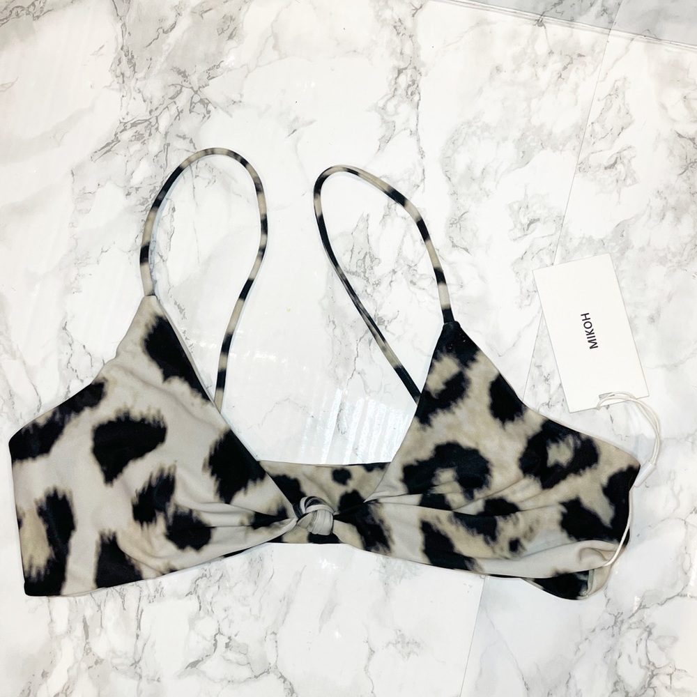 Mikoh Black and Cream Leopard Print Bikini Top